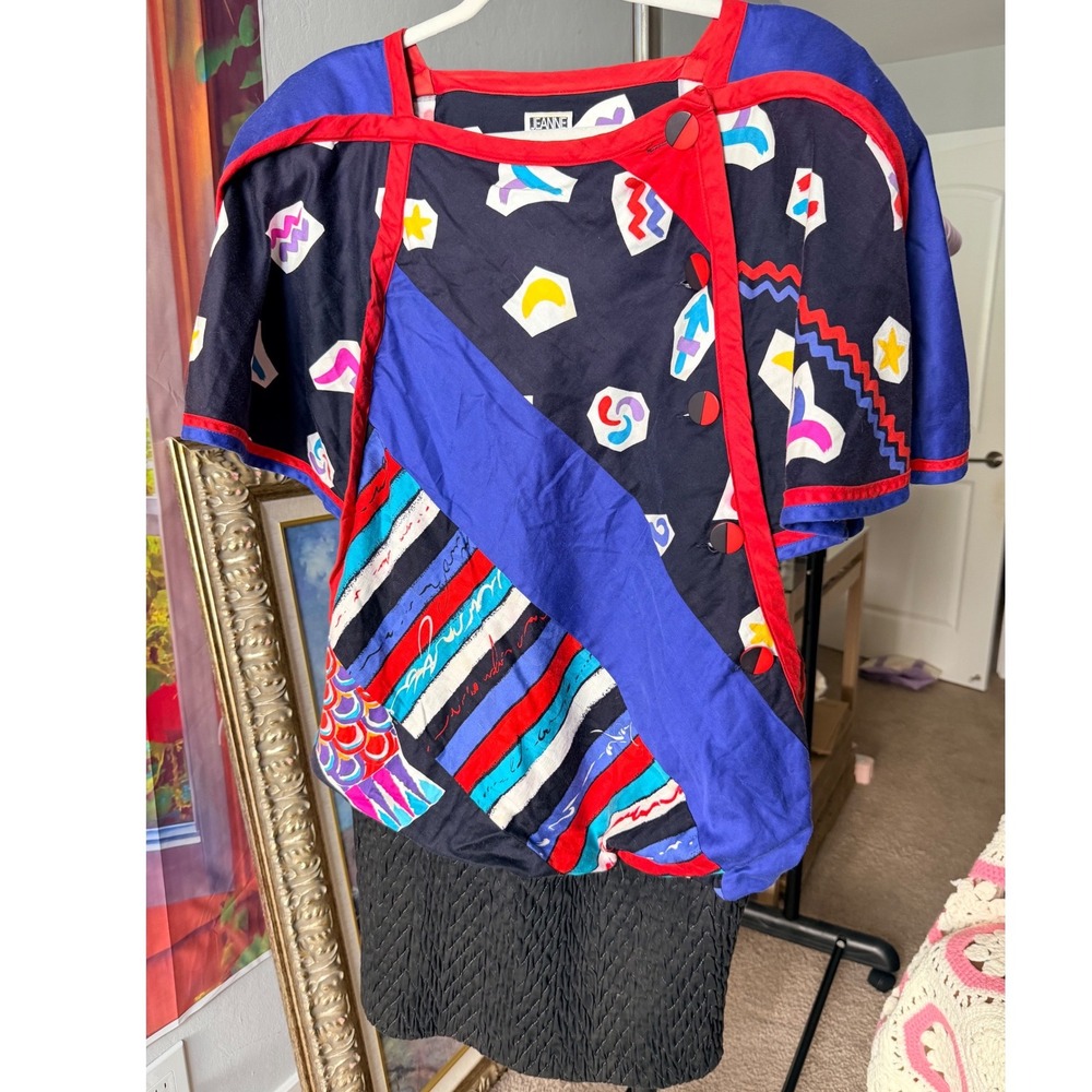 Jeanne Marc Vintage 80s Patchwork Geometric Mini Dress Size S